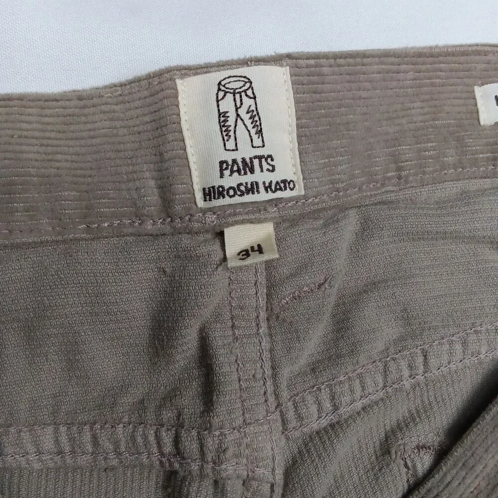 KATO Hiroshi Kato Mens 34 The Pen Slim Fit Corduroy 5 Pocket Pants Light Gray...